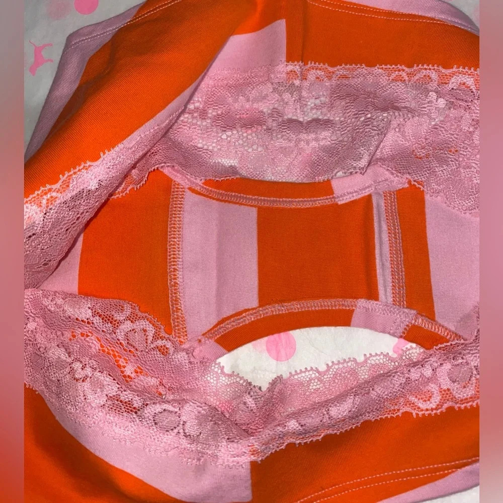 New RARE Vintage Victoria's Secret PINK panties pink lace cotton hipster striped
